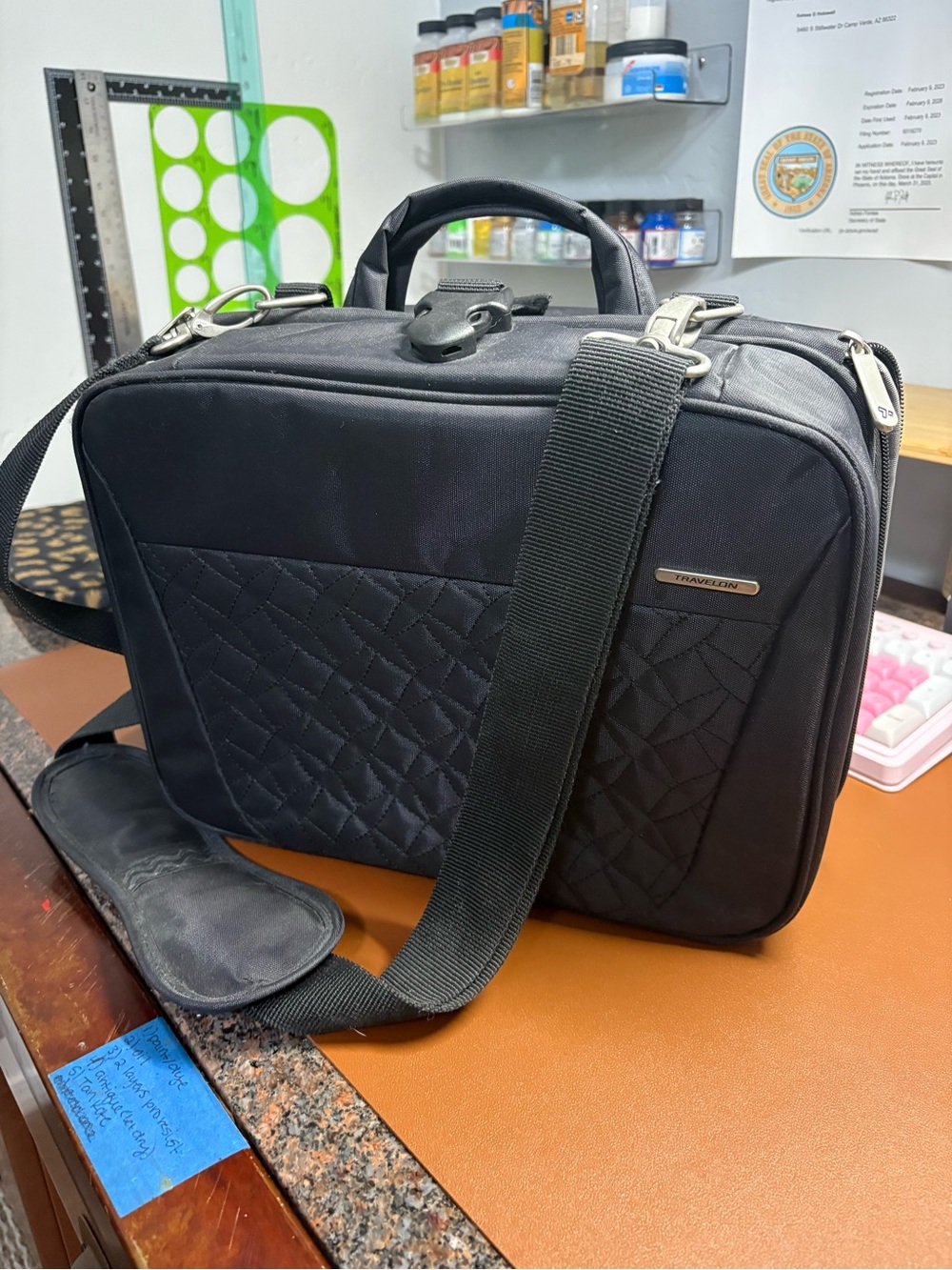 Travelon Black Quilted toiletry hanging Briefcase with Shoulder Strap